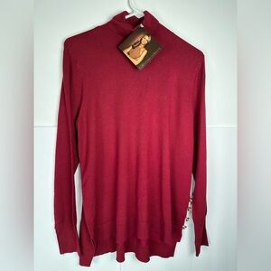 IMAN V-Neck Red/Burgundy Sweater with Gold Button Accents